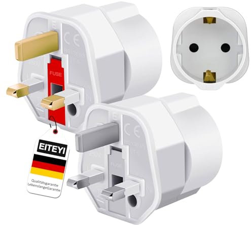 Adaptateur Prise Anglaise Voyage, 2 Pièces Adaptateur de Voyage France/Europe vers UK, Adaptateur de Prise pour Irlande/Angleterre/Dubaï/Malte/Malaisie/Maldives, Adaptateur Type G (Blanc)