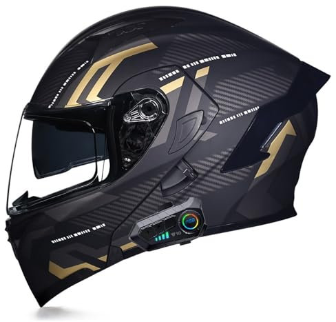 Klapphelm mit Bluetooth, Motorradhelm Modularer Helm mit Doppelvisier, ECE Zertifiziert Integralhelm mit Mikrofon für Automatische Reaktion, Motorrad Helm für Herren Damen