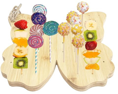 MIAO JIN Bamboo Food Skewer Holder Catering Appetizer Fruit Pick Stand Skewers Food Display charcuterie Board Party buffets Cutting Board with Holes or Kabob Serving Tray(Butterfly)
