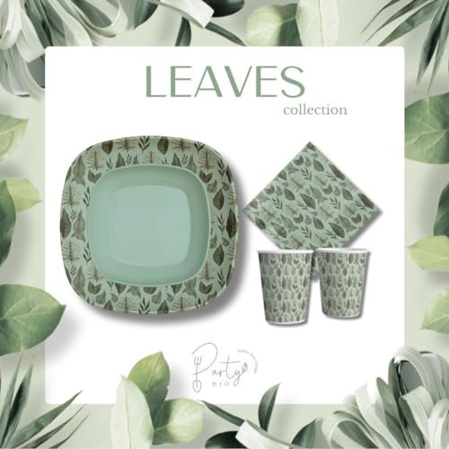 PartyBIO Set Foglie 110 Pezzi Stoviglie Biodegradabili Monouso per Feste – Piatti Carta, Bicchieri, Tovaglioli Compostabili per 20 Persone – Ecologiche, Usa e Getta, per Compleanni, Eventi, Picnic