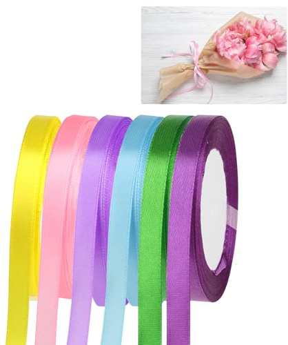 NeutypeChic Satinband 6 Farben Geschenkband,10mm x 22m Schleifenband Polyester Bänder zum Basteln Dekoband für Weihnachten Geburtstag Hochzeit Party