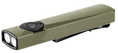 OLIGHT Arkfeld Ultra Class1 1400 Lumens Rechargeable Torch with UV LED, Green Beam and White Light, Flat Flashlight with Two-Way Pocket Clip for Working, Checking and Outdoors (Olive Green, CW)