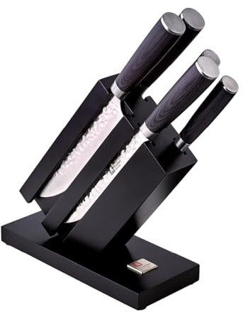 RICHARDSON SHEFFIELD Messerblock mit Messer Set, 5-teilig | Schwarzer Messer Block Bestückt, Pakkaholz | Messerblockset | Klinge mit Hammerschlag-Design, Schwarz