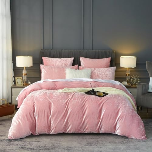 Luofanfei Winter Kuschelige Bettwäsche 200x200 Rosa Altrosa Samt Thermo Warme Flauschige Microfleece Flausch Winterbettwäsche Teddy Fleece Glänzend Plüsch Wende Bettwäsche Set und Kissenbezüge 80x80
