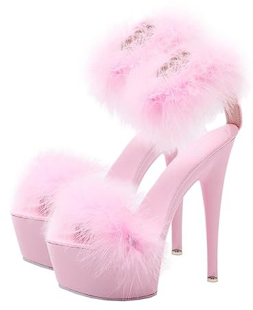 LIFKOME 1 Paio Scarpe di Pelliccia con Altissimo Tacchi Soffici Piedi Sandali da Donna Piattaforma Tacchi Sandali con Plateau Piattaforma Tacchi per col Rosa Suola: Gomma