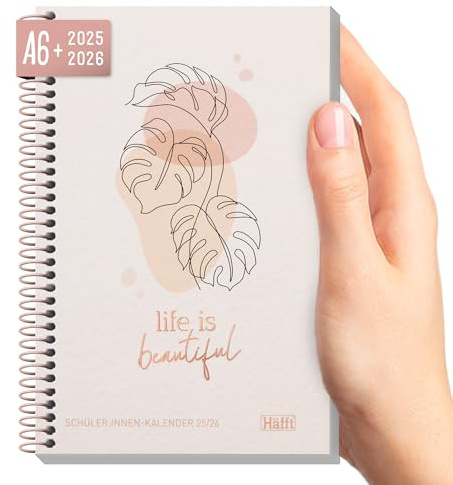 Häfft® College-Timer Mini A6 + 2025/2026 Life is beautiful Schülerkalender klein, Schulplaner, Hausaufgabenheft, Schülerplaner - nachhaltig & klimafreundlich