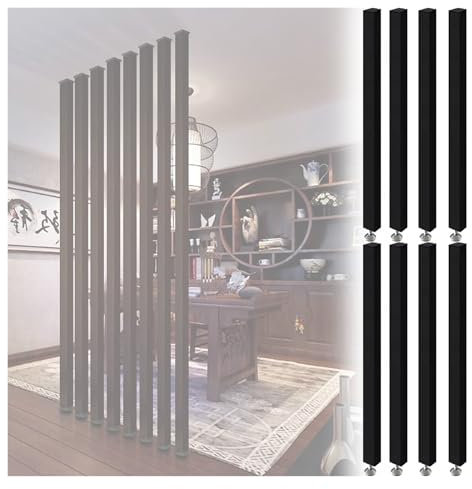 SaryEdge Holz-Wandteiler zur Raumtrennung von der Decke zum Boden, 6 8 10er-Pack Schwarze Holzlatten, Trennwandpfosten für Studio/Apartments/Teehaus/Treppenhausei(8er-Packung – 225 cm