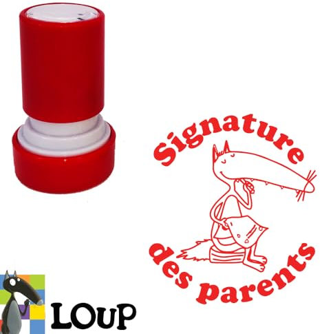 Stempel mit Unterschrift der Eltern, selbstfärbend, für Lehrer, 22 mm, nachfüllbar, rote Tinte, Wolf (Auzou)