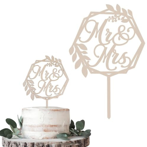ZORVUJI Cake Topper Hochzeit - Mr & Mrs Deko Hochzeit aus Holz - Elegante Hochzeitstorte Deko für Hochzeiten, Verlobungen und Jubiläen