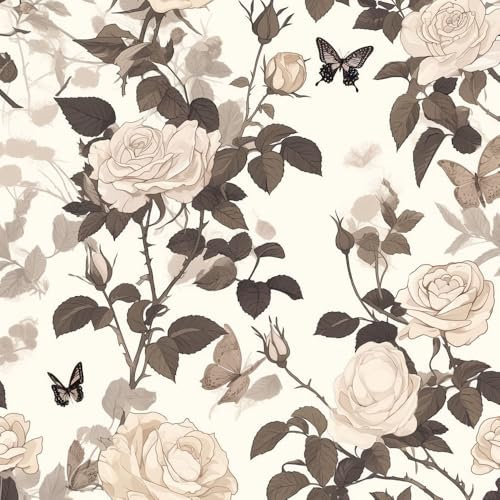 Selbstklebende Tapete Boho Rosen Blumen Mustertapete Schmetterling Orange Blau Gelb Blumen Klebefolie Wandtapete Möbelfolie Tapeten Wasserdicht Vinyl Wrap Klebetapete Wohnzimmer Schlafzimmer Wallpape
