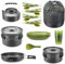 Trail Camping Cookware Set, 4 Person Camp Cooking Kit, Non Stick Hard Anodised Aluminium, 2 Lidded Cook Pots, Frying Pan, Kettle, Spatula, 4 Cups, Plates & Cutlery Sets, Lightweight Stackable with Bag