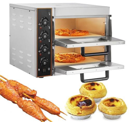 16-Inch Commercial Electric Pizza Oven, 3KW Toaster Countertop Double Layer Pizza Drawers, Stainless Steel Yakitori Cooker, with Handle and Grill, 122°F-662°F, Timer 10-60 min
