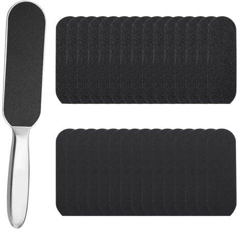 XIATIAN Foot Files and Callus Remover, 1 Stainless Steel Handle, 30 Pcs Foot File Coarse Fine Grit Pads, Foots File Refill Pads Callus Remover for Dead Skin for Bath Pedicure Salon
