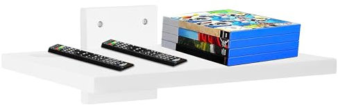 FURAOMEILI Floating Projector Wall Mount TV Shelf,Wooden Wall Mounted Under TV Floating Shelf for Projector, PS5, DVD Player,Game Console, Cable Box,1Tier（White）