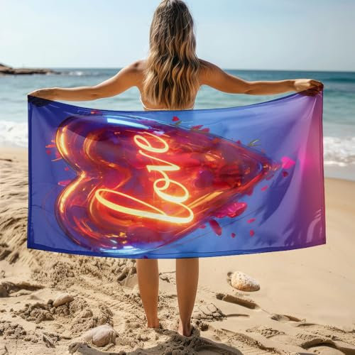 Strandtuch XXL Blauer Liebesbrief Mikrofaser Handtuch Beach Towel,Strandlaken,Strandtücher,Picknickdecke wasserdichte Stranddecke, Stranddecke Sandfrei für Strand, Park, Camping, Wandern