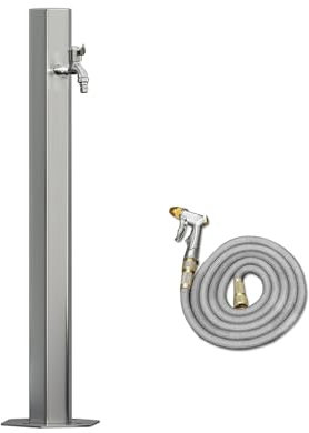 Edelstahl-Garten-Wassersäule – Vertikaler Frostschutz-Hydrantbrunnen – 7,5 m Teleskop-Aluminium-Legierung, dekoratives Wasserspiel (11 x 86 cm)