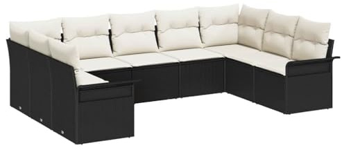 vidaXL 9-teiliges modulares Gartensofa-Set mit Kissen in Schwarz und Braun aus Poly-Rattan | Verstellbare Füße für bequemes Sitzen im Freien, Moderne Terrassenmöbel, Lounge-Couch für den Garten