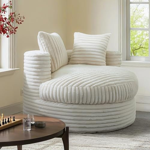 BNCKTRD Schlafsofa Couch Rundes Cord Schlafsessel Big Sofa Bett Sessel mit Schlaffunktion, 120 * 120 * 70cm Chaiselongue Polstersofa mit 2 Zierkissen Eckcouch für Wohnzimmer und Schlafzimmer Beige