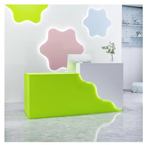 Empfangstresen, L-förmiger Empfangstresen, Kassentheke, moderner Empfangstisch mit LED-Licht, Einzelhandelstresen mit abschließbarer Schublade, for Büro, Lobby, Café, Schönheitssalon(E,RIGHT-100cm/39.