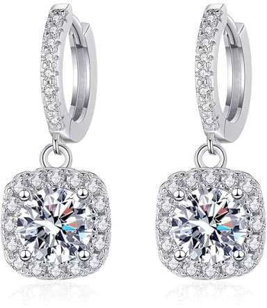 1 Paia Orecchini Pendenti in Moissanite per Donna, Orecchini Donna Argento 925, Diamante in Moissanite da 1 CT, Coltivato in Laboratorio, in Argento, Regalo di Gioielli