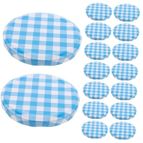DECORNIJIA 50pcs Mason Jar Lids Blue Checkered Wide Mouth Canning Jar Covers Regular 82# 8.5cm Metal Screw-on Lids Honey Containers