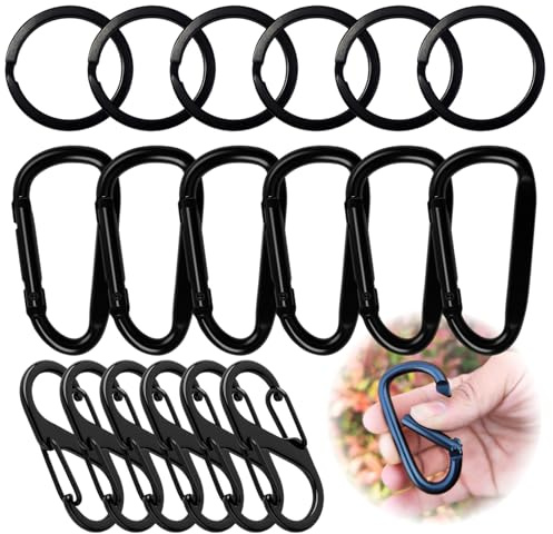 18PCS Karabinerhaken Set – Karabiner aus Aluminiumlegierung mit S-Haken, D-Clips und Schlüsselringen, Robust & Langlebig, Vielseitig für Camping, Wandern, Reisen, Rucksack, Outdoor & Alltag