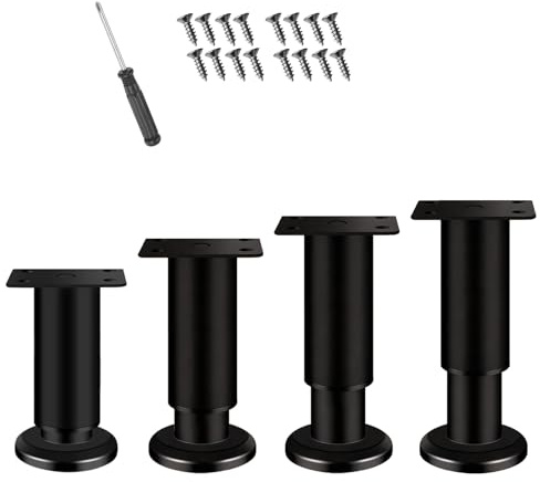 Zorplex Möbelfüße Verstellbar 12-18cm, 4 Stück Füße für Möbel Schwarz, Tischbeine Metall Stützen Höhenverstellbar, Möbelstück Schrankfüsse, Ideal für Schränke Tv Schrank und Sofa Tisch Bett Füße