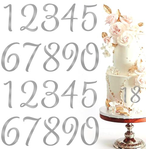 Tyqour 20 Pcs 0-9 Acrylic Number for Cake, Shiny Number Cake Toppers, DIY Handmade Custom Cakes Decorations for Birthday Party Wedding Anniversary (Silver)