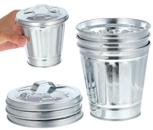 Gadpiparty 3Pcs Small Metal Trash Bin with Lid - Mini Desktop Waste Bin Flowerpot for Office Home Dorm - Compact Table Storage Jar 9.5x9x9cm