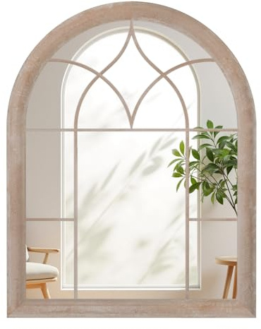 COSTWAY Specchio da Parete, Specchio a Finestra ad Arco con Cornice Metallica, Antideflagrante per Soggiorno Ingresso Corridoio, 88,5 x 69 cm (Stile 1)