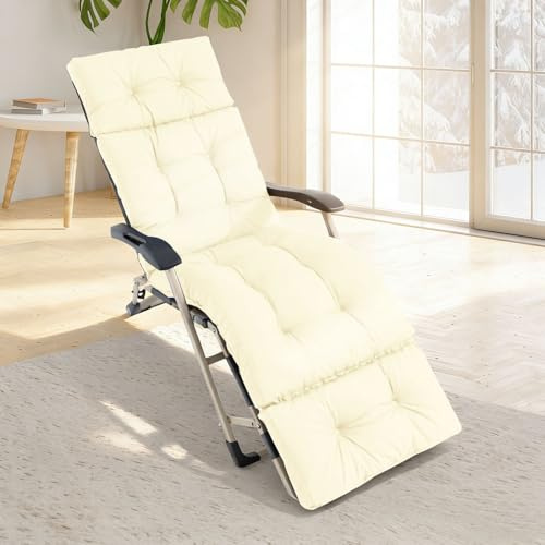BOUFEIDA Sonnenliege Auflage, Liegenauflage 190x55x10cm, Wasserdicht, UV Lichtecht, Gartenstuhlauflagen für Sonnenliege mit Riemen, Deckchair Gartenmöbel Kissen (Beige, 190x55cm)
