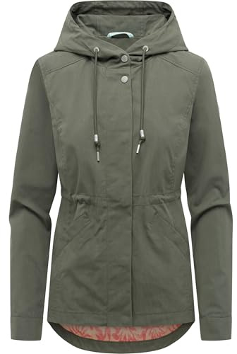 Ragwear Damen leichte Übergangsjacke kurzer Parka Jacke mit verstellbarer Kapuze und Taillenzugkordel Dankira XS-3XL