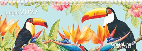 Jungle 2027: Wochenplaner Querformat 30 x 11 cm mit Spiralbindung, Blumendesign, 2-sprachigem Kalendarium für Büro & Homeoffice
