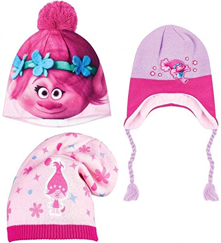 Trolls Winter Mütze Gr. 52 + Rosa Pink Fleece Chapka Pudelmütze Kinder NEU (52, Motiv 1 mit Bommel)