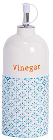Nicola Spring Vinegar Bottle - 500ml - Dishwasher Safe Porcelain Kitchen Hand Printed Blue Vinegar Dispenser Cruet with Chrome Pourer Spout for Kitchens, Restaurants, Dining