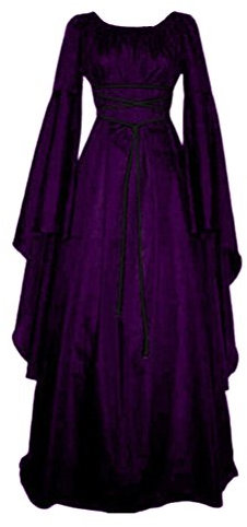 LaoZan Femmes Robes Médiévale Manches Longues Parti Costume Déguisements Halloween De Mariée Gothique Robe Violet 2XL