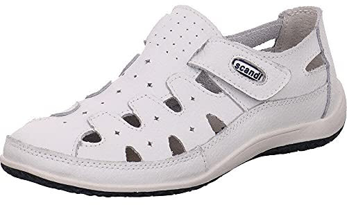 Damen Slipper von Scandi in Weiß aus Echtleder mit Cutouts und Klettverschluss. weiß Gr. 39