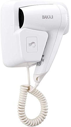 Bakaji - Secador de pelo de pared para baño, potencia de 1100 W, doble velocidad, seleccionable, color blanco para casa o hotel