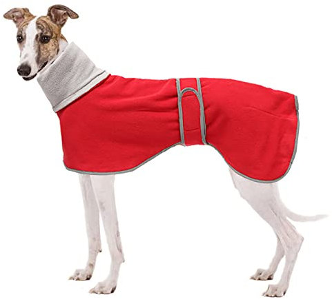 Geyecete Greyhound Cosy Fleece Jumper, Winter Coat for Greyhound, Lurcher, Whippet, Salukis - Red - M