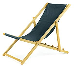 Liegestuhl klappbar aus Holz - grau Leichte Klappliege - Faltbare & verstellbare Sonnenliege für Garten, Strand & Balkon - Gartenliege mit Atmungsaktiv Stoffbezug - Mischgewebe