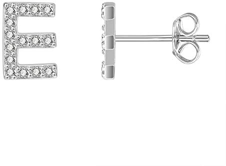 AoedeJ Initial Ohrringe für Mädchen 925 Sterling Silber Zirkonia Frauen Initial Alphabet Buchstabe Ohrstecker Hypoallergen (E)