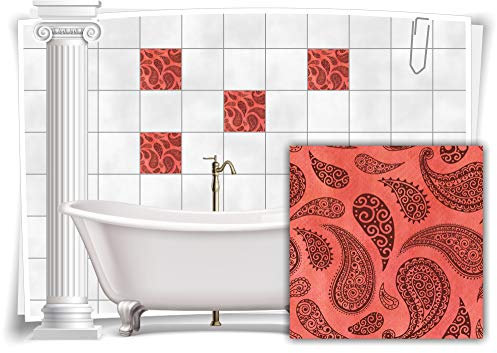 Medianlux Fliesen-Aufkleber Fliesen-Bilder Paisley Barock Nostalgie Retro Floral Terracotta Bad WC Deko Folie Badezimmer Dekoration, 4 Stück, 15x15cm m22-terracotta-115401