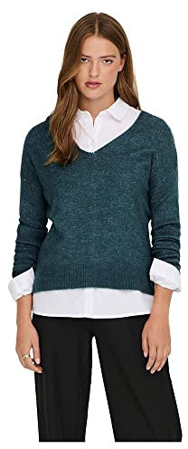 JdY JDYELANORA L/S V-Neck PULLO. KNT Noos suéter de Punto, Atlantic Deep/Detail:Melange, S para Mujer
