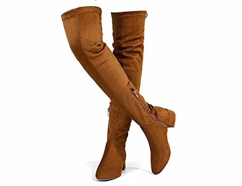 Greatonu - Stivali sopra il ginocchio da donna, caldi, per inverno, stivali alti con cerniera laterale, Camel 1 77 pollici, 38 EU