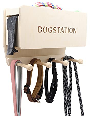 INEXTERIOR Hundegarderobe CLASSIC aus Holz - personalisierbar - in Deutschland handgefertigt - Garderobe für Hundeleinen mit Abl...