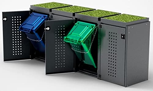 Mülltonnenbox für 4x120L Tonnen mit Pflanzenwanne, Aluminium, Farbe: Anthrazit, Mülltonnenhaus