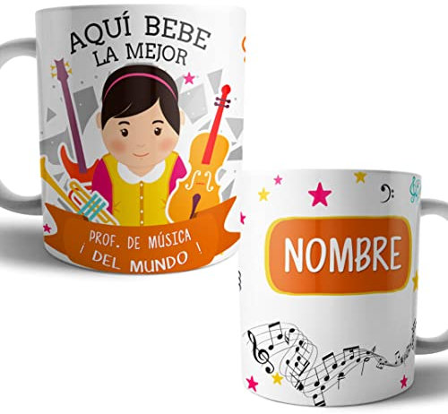 Kartoon Kase Taza Maestra De Musica Original Personalizada con Nombre | Mejor del Mundo Taza Maestra De Musica Profesiones de Cafe Desayuno para Regalar (Maestra De Musica)
