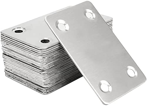 ZOENHOU 30 Pcs 60 x 38mm Flat Metal Mending Plate, Stainless Steel Flat Straight Support Bracket with 120 Screws, Support Joining Plate for Mending Fixing Repair Furniture
