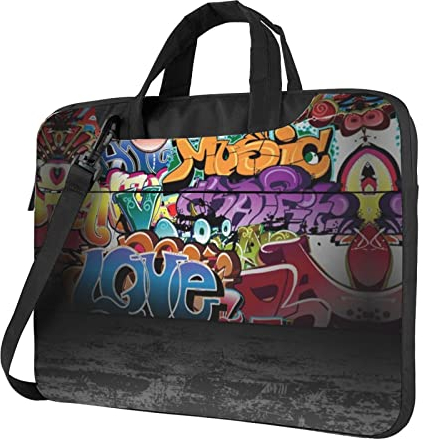 Graffiti Hip Hop bedruckte Laptop-Umhängetasche, Laptop- und Tablet-Schultertragetasche, Schwarz , 15.6 inch