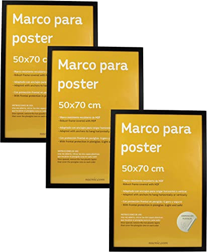 Nacnic - Lot de 3 cadres en bois MDF noir avec verre acrylique | Protection et présentation pour photos, affiches, images et décoration pour salon, chambre ou bureau | 50 x 70 cm…
